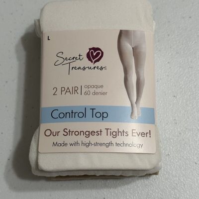 NEW NIP Secret Treasures Women’s Opaque White $ Tan Tights Size Large